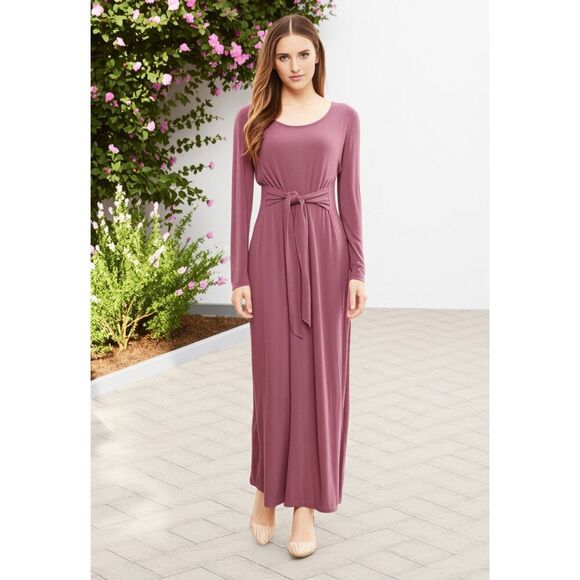 Roolee Mauve Tie Front Long Sleeve Maxi Dress - Picture 9 of 13
